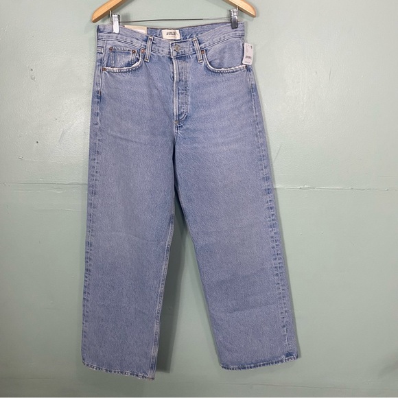 Agolde Low Slung Baggy Jeans In Void Blue Straight Leg Size 32 - Picture 2 of 5